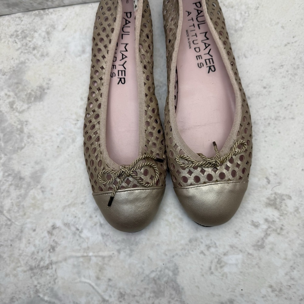 Paul Mayer Women's 7B Ballet Flats Perforated Metallic gold leather comfort
